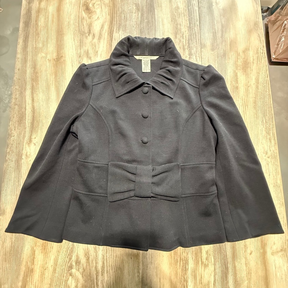 2000s Diane von Furstenberg Wool Jacket Black Bow Peplum Dark Academia
